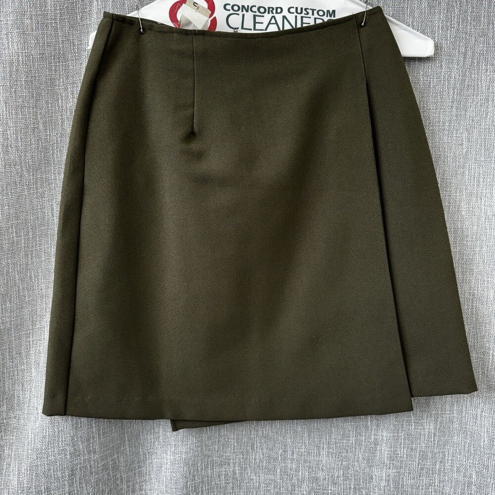 Vintage 90s Tabloid Olive Green Wrap Mini Skirt 8 Olive Army A-Line Office Siren
